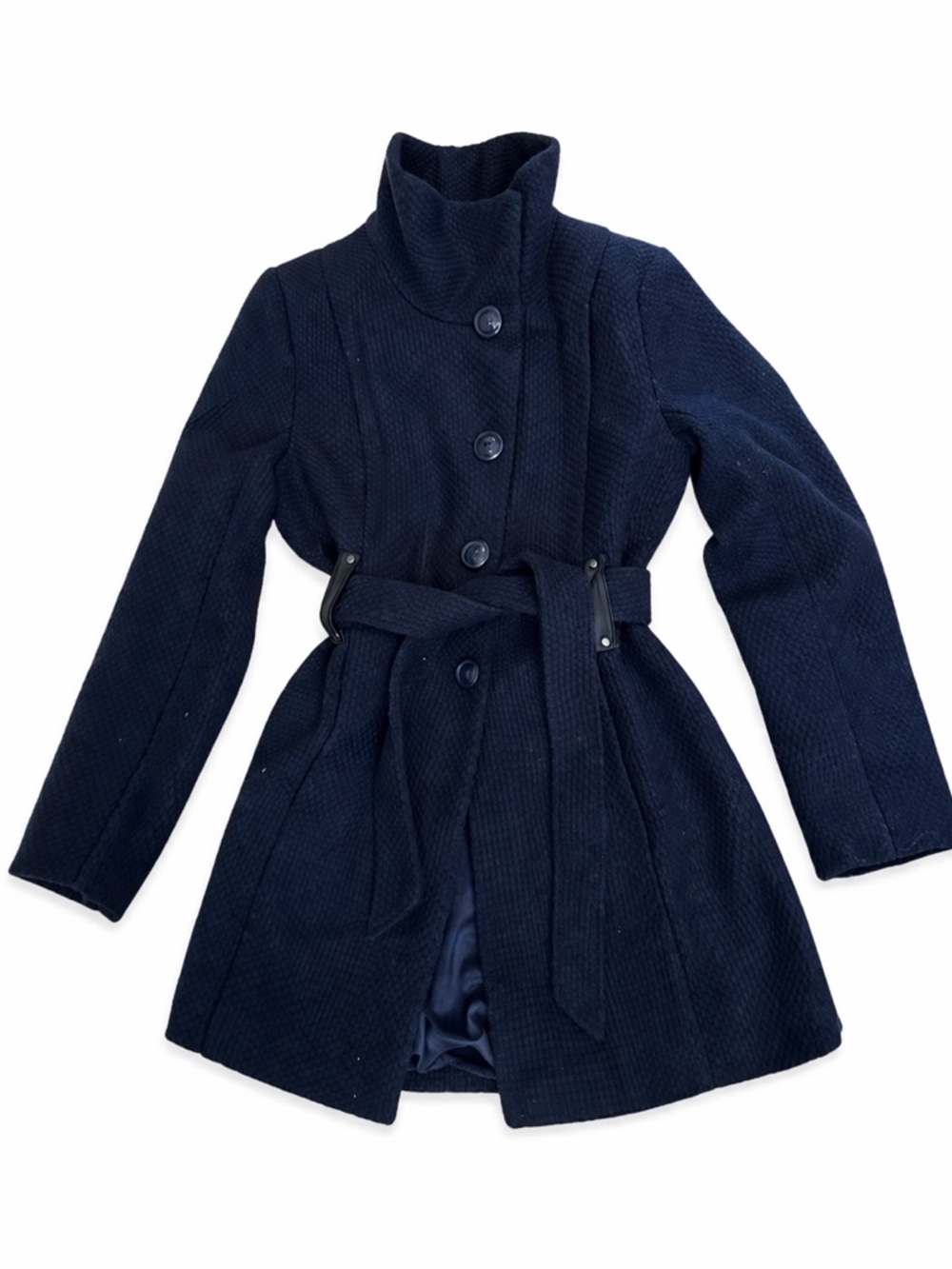 Ricki's Navy Blue Textured Wool Blend Pea Coat with Belt
